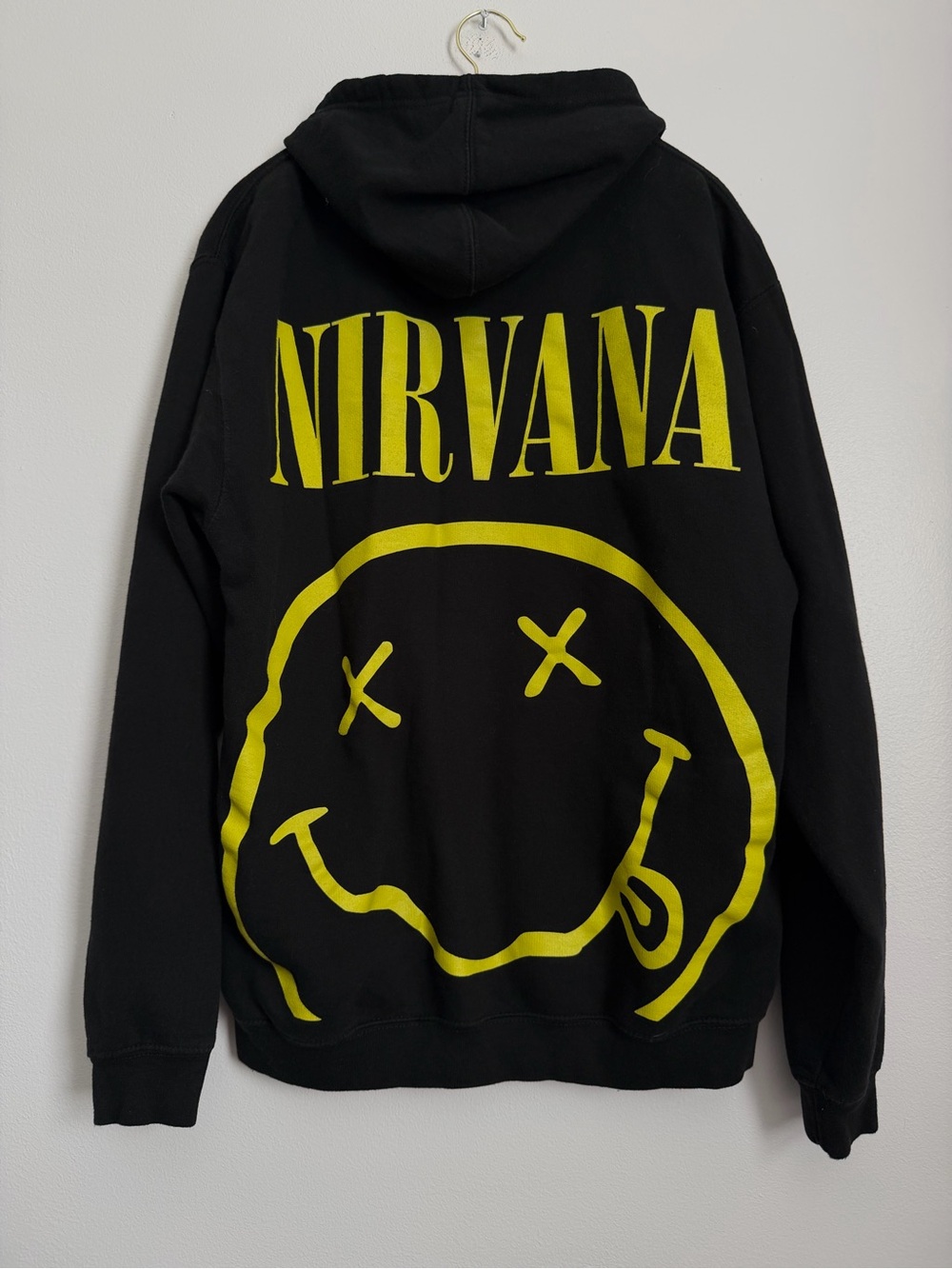 Nirvana Smiley Face Graphic Hoodie Black Tultex Medium Grunge